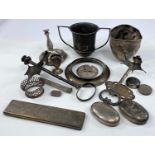 A selection of scrap hallmarked silver, 22 oz; 2 cruet separators with silver flanges