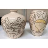 A modern Moorcroft ovoid vase decorated with hot air balloons against a cream ground, impressed