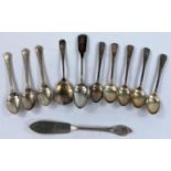 A hallmarked silver part set of 5 teaspoons, Birmingham 1938; 6 other hallmarked silver spoons;