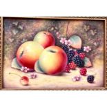A Royal Worcester hand painted ceramic plaque decorated with still life of fruit, signed D Platt, 11