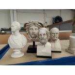 Two reconstituted marble heads:  Homer & Aristotle, height 20cm; a marble bust of a classically