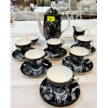 A Royal Albert Oriental coffee service, with black ground, 6 setting