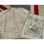 Manchester:  a 19th century printed linen scarf with map of the city centre, 66 x 58cm; another