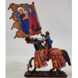 An AeroArt hand painted Russian knight on horseback with detailed banner and regalia, stamped