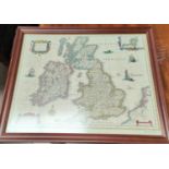 Two reproduction framed John Speed style maps 'County of Greater Manchester' and map of Britain.