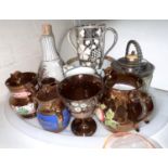 A collection of 7 Victorian copper lustre jugs; other 19th century jugs