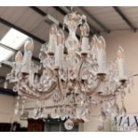 A 10 branch chandelier with cut glass drops.