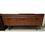 Mid 20th century teak sideboard with two cupboards, drop leaf front, 3 doors, length: