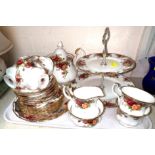 A 6 setting Royal Albert "Old Country roses" tea set, including teapot and cake stand (approx 24