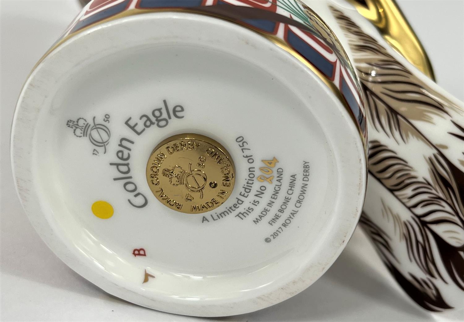 A Royal Crown Derby boxed paperweight bird of prey:  Golden Eagle, gold stopper, limited edition, - Image 4 of 4