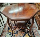 An oak framed cheval mirror; an Edwardian octagonal occasional table