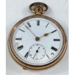 A gold plated, open front keyless gent's pocket watch with English movement (not working)