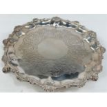 A mid Victorian silver salver with piecrust border and engraved decoration, London 1843, 10.6 oz
