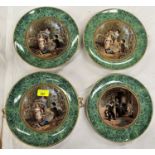A 19th century Prattware comport and a 5 piece part dessert service decorated with children in rural