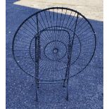 A folding garden table in galvanised metal with circular wirework top, diameter 60cm