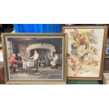 A 1926 watercolour and a selection of traditional prints including hunting scenes etc