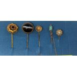 Five Victorian gem set stick pins