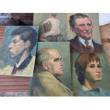 Five various mid 20th century oil portraits on board, unframed