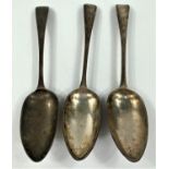 A set of 3 Old English pattern tablespoons, bright cut, monogrammed, London 1792, maker possibly