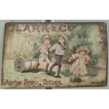 A Vintage Card Advertising Sign for Clark and Co. Anchor Sewing Cottons, 33 x 53cm