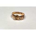 A Victorian 18 carat hallmarked gold buckle ring set 2 diamonds, 3.2 gm, size 'O'
