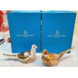 Two Royal Crown Derby boxed paperweights:  Cock Pheasant & Hen Pheasant, limited edition MMXV gold