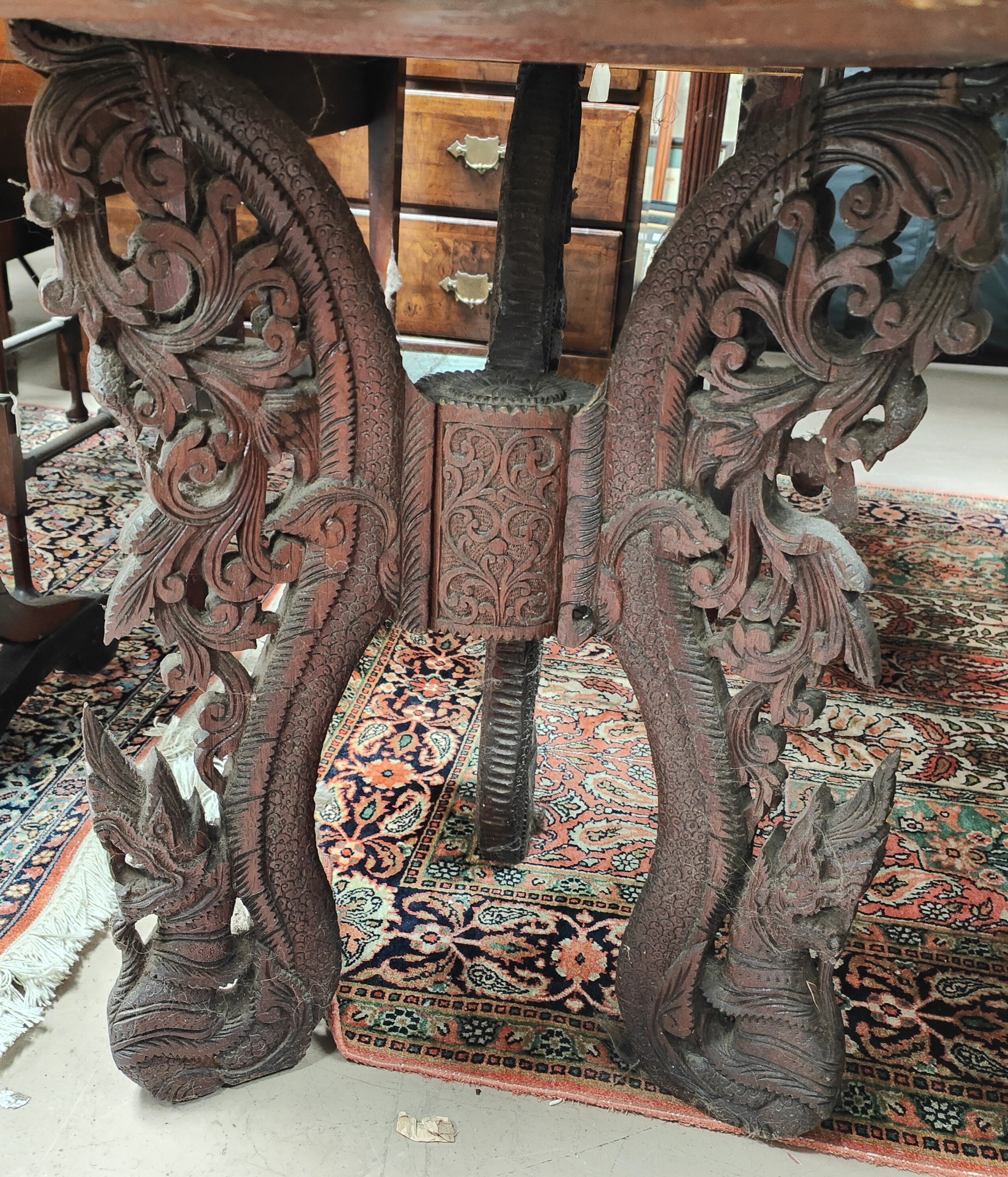 An oriental occasional table with extensively carved square top - Image 3 of 4