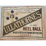An Ullathorne's Heel Ball card advertising sign, 39.5cm x 43.4cm