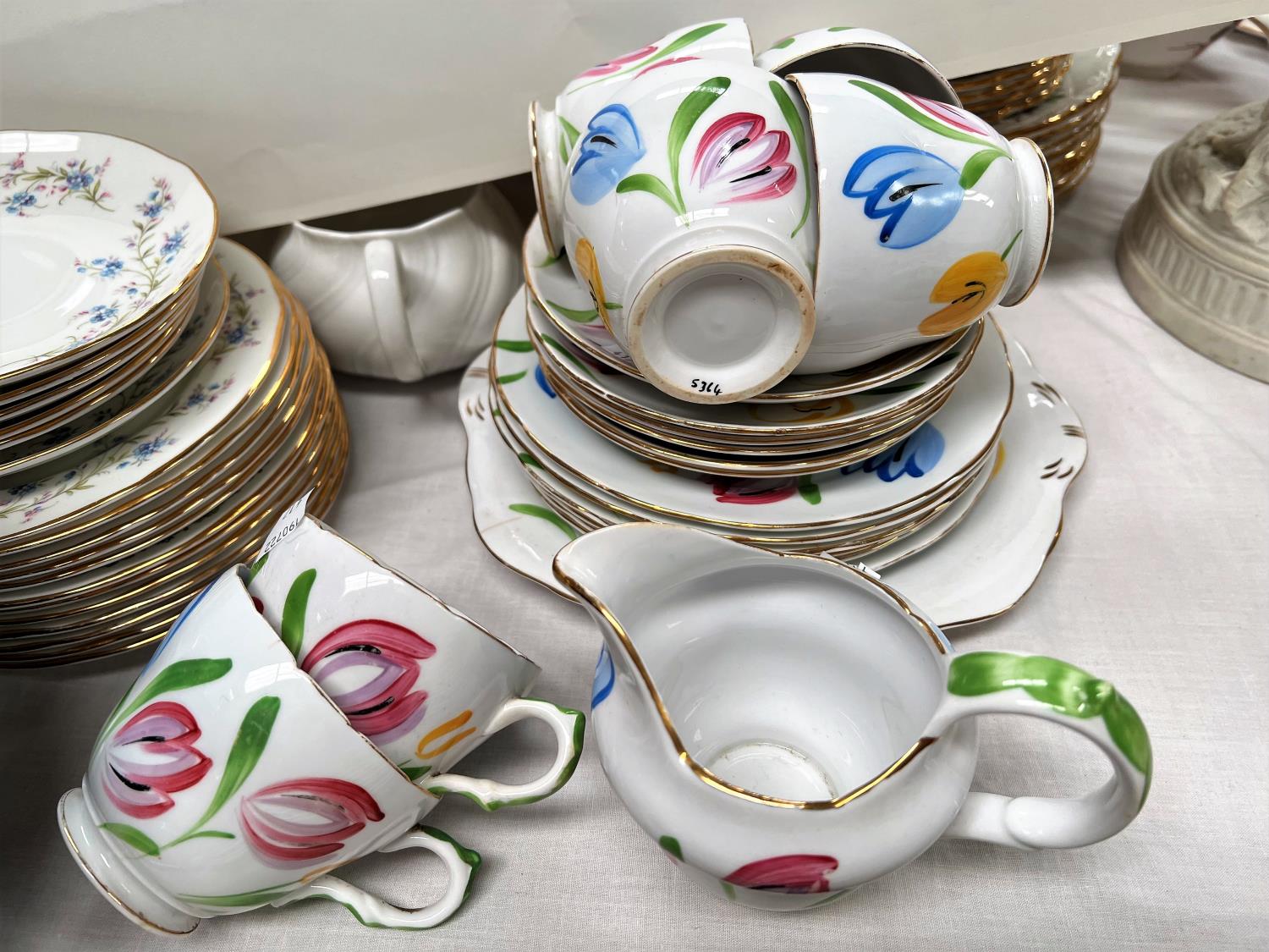 A Duchess part coffee service, 30 pieces approx; a floral part coffee service; decorative plates;