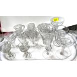 A selection of 19th century wine glasses:  hollow stem champagnes; slice cut flutes; lustre glasses;
