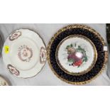 A Coalport circa 1820's floral plate with gilt highlights, diameter 27cm, and two Falcon ware