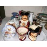 3 small Roy. D. Toby jugs , 3 others and a selection of trinket ware and Wedgwood
