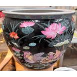 A modern Chinese fish bowl in the famille noire manner, diameter 38cm