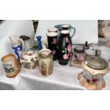 A selection of Victorian and other vases; decorative pottery