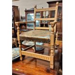 A set of 6 limed oak dining chairs with turned supports, overstuffed seats