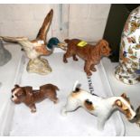 3 Beswick dogs: Spaniel, Terrier and Bulldog and a Beswick duck