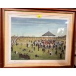 After Tom Dodson, Northern Artist, a large signed limited edition picture of bandstand in park, in