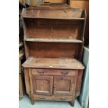 A Victorian small pine dresser with raised back, 2 drawers and double cupboard to the base, height