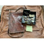 The Bridge vintage leather handbag and a large leather bag; a selection of diamante brooches etc