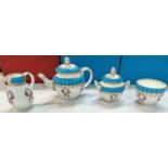 A late 19th century bachelor's 4 piece tea service:  teapot, sucrier, milk and slop bowl, gilt and