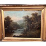 H J Boot:  River landscape with waterfall, oil on canvas, signed, 50 x 68cm, framed; a similar oil