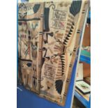 Two "Primitive" wall hangings patchwork stitched with Ancient Egyptian scenes,, height 140cm,