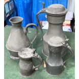 Four various 'tappit hen' style pewter jugs