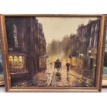 John Bampfield:  Rainy street scene at dusk, oil on canvas, signed, 59 x 74cm, framed
