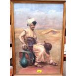 19th century portrait of a young Arab man, watercolour, unsigned, 60 x 39cm framed and glazed; water