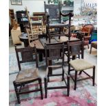 6 Victorian oak period style rush seat dining chairs(1+5) (1 a.f) (1 re-upholstered, 1 seat missing)