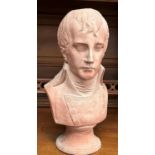 A Terracotta bust of Napoleon, height 46cm (base cracked) ; a plaster group "The Kiss" ; 2 classical