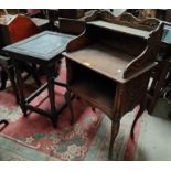 An early 19th century oak bedside table with open cupboard, extensively carved, on cabriole legs;