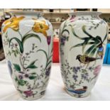 A modern Chinese pair of crackle glaze vases decorated with flowers and birds, height 36cm