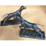 Two bronze figures of pointer dogs, unsigned, length 18cm